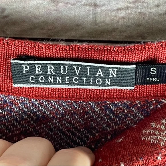 PERUVIAN CONNECTION Red, Blue & Ivory  Knit Pima Cotton Skirt Paisley Sz S Boho - Picture 4 of 6